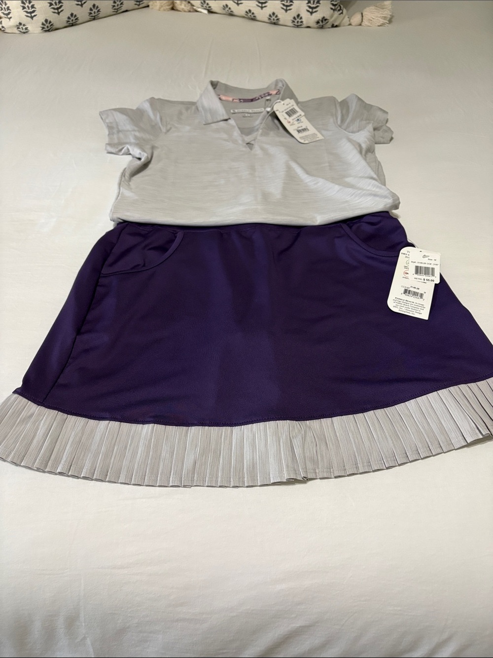 Pebble Beach  Purple and Light Gray Polo Skort with Pleated Hem & matching shirt